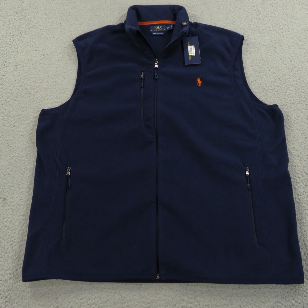 Polo Ralph Lauren Vest Mens XXL Performance Fleece Navy Full Zip Red Pony Sport